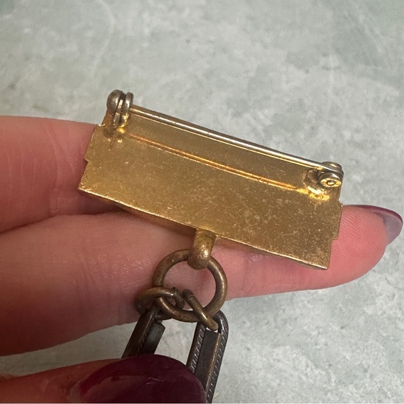 Art Deco Vintage Gold and Turquoise Glass Beads Brooch - Picture 6 of 7